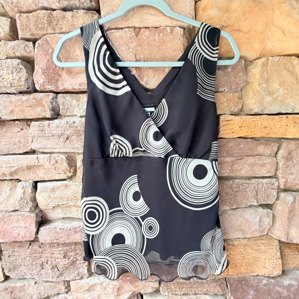 Y2K VTG Believe Women 10 Tank Top Black White V-Neck Sleeveless Blouse Retro